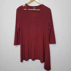 Clara Sun Woo Womens Red Asymmetric Cutout Top Size S V-Neck 3/4 Sleeve Stretch